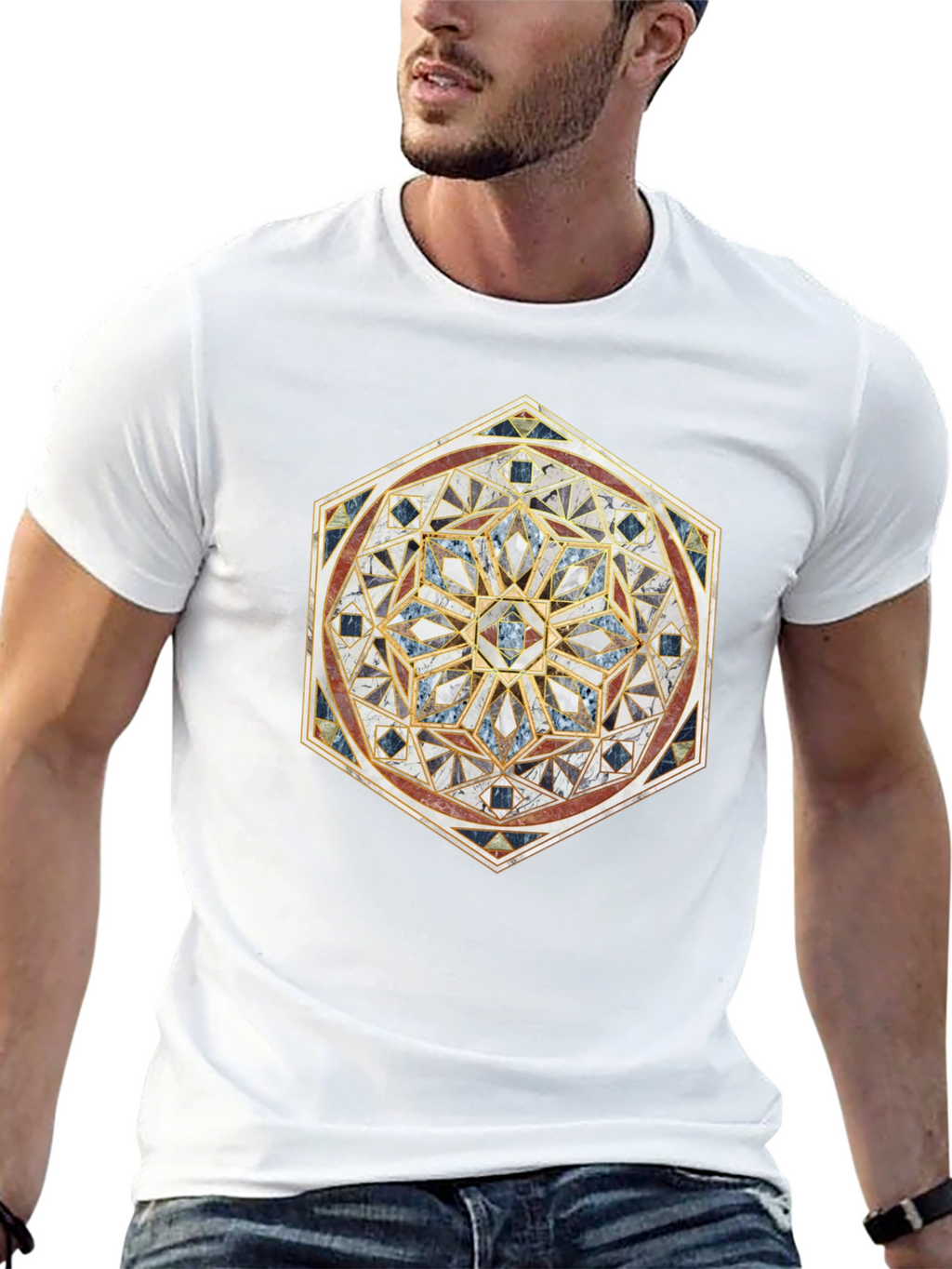 Geometric Mosaic Print Black T-Shirt