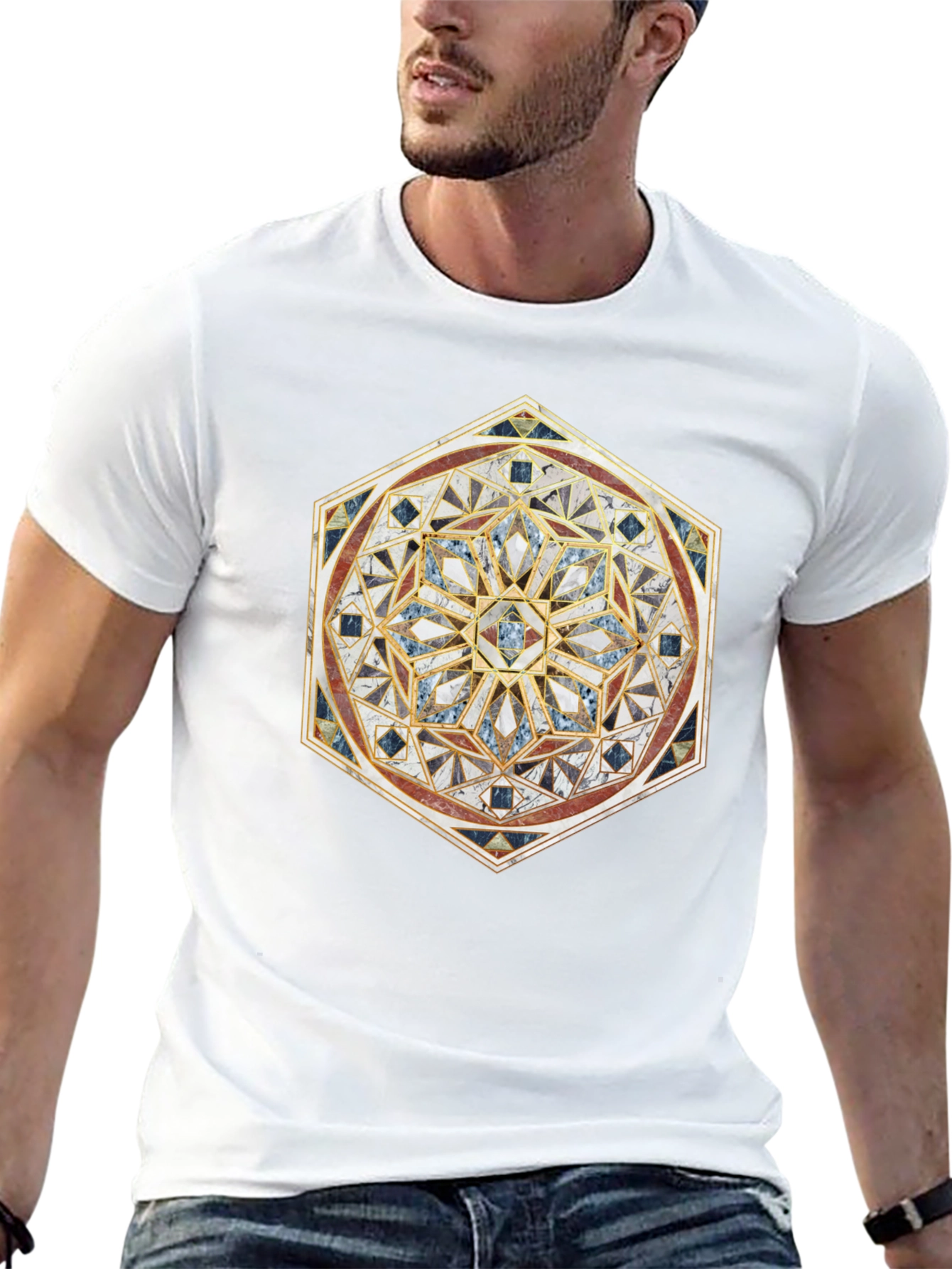 Geometric Mosaic Print Black T-Shirt