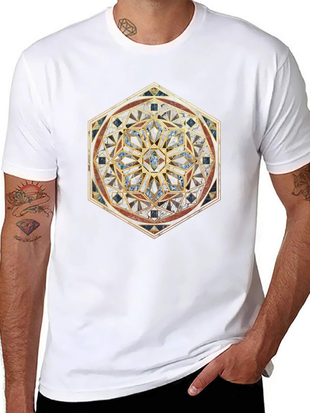 Geometric Mosaic Print Black T-Shirt