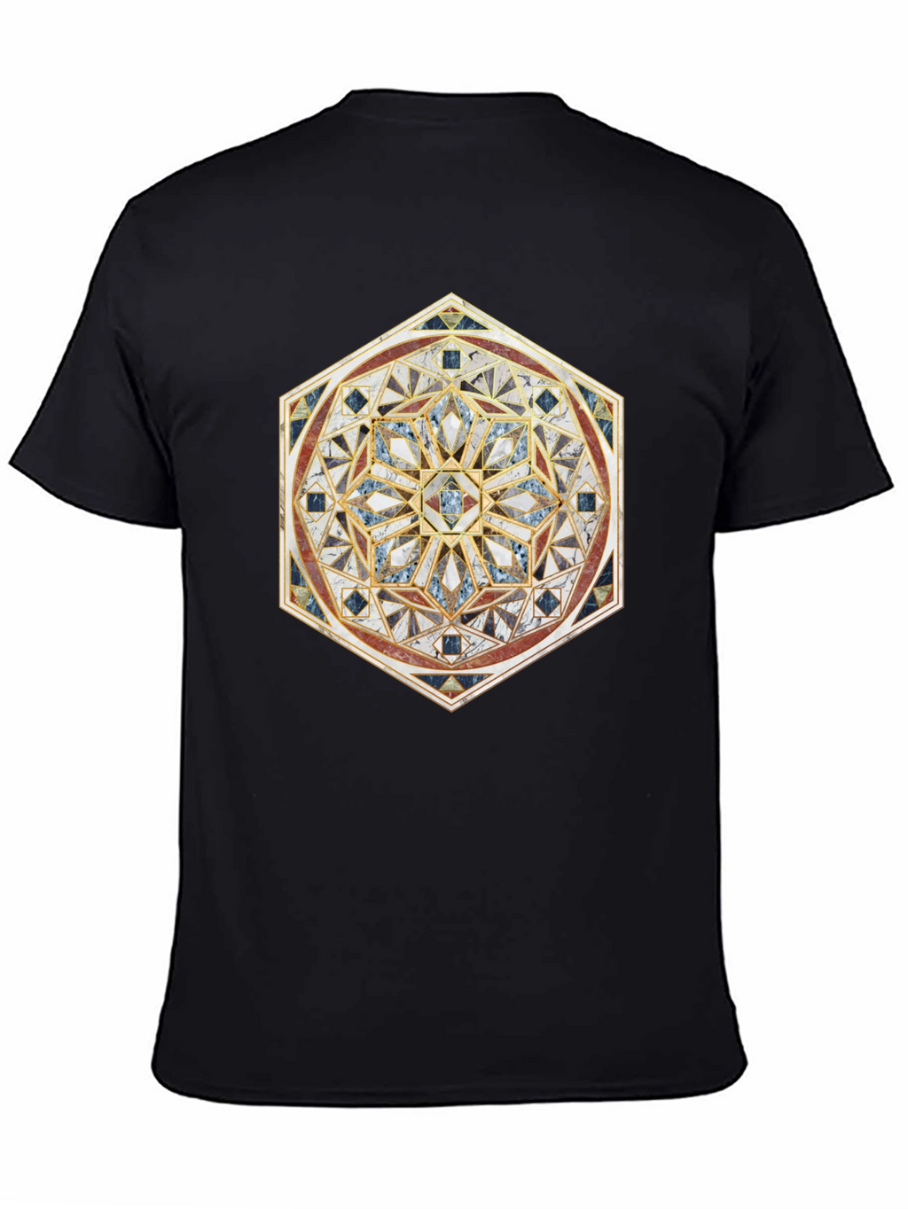 Geometric Mosaic Print Black T-Shirt