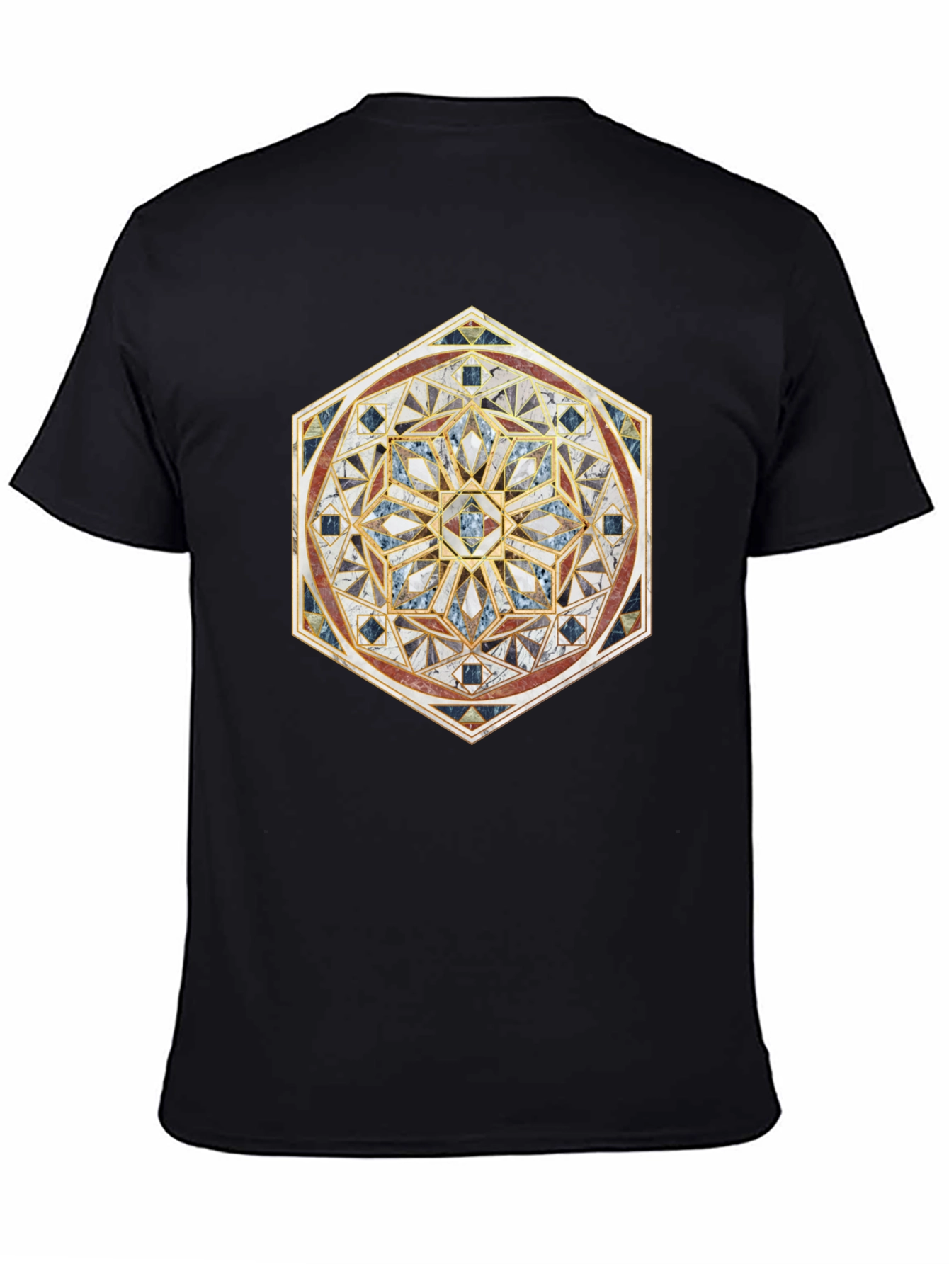 Geometric Mosaic Print Black T-Shirt
