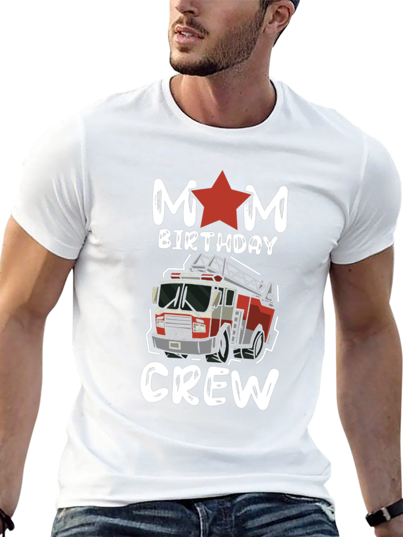 Mom Birthday Crew Firetruck Graphic Tee