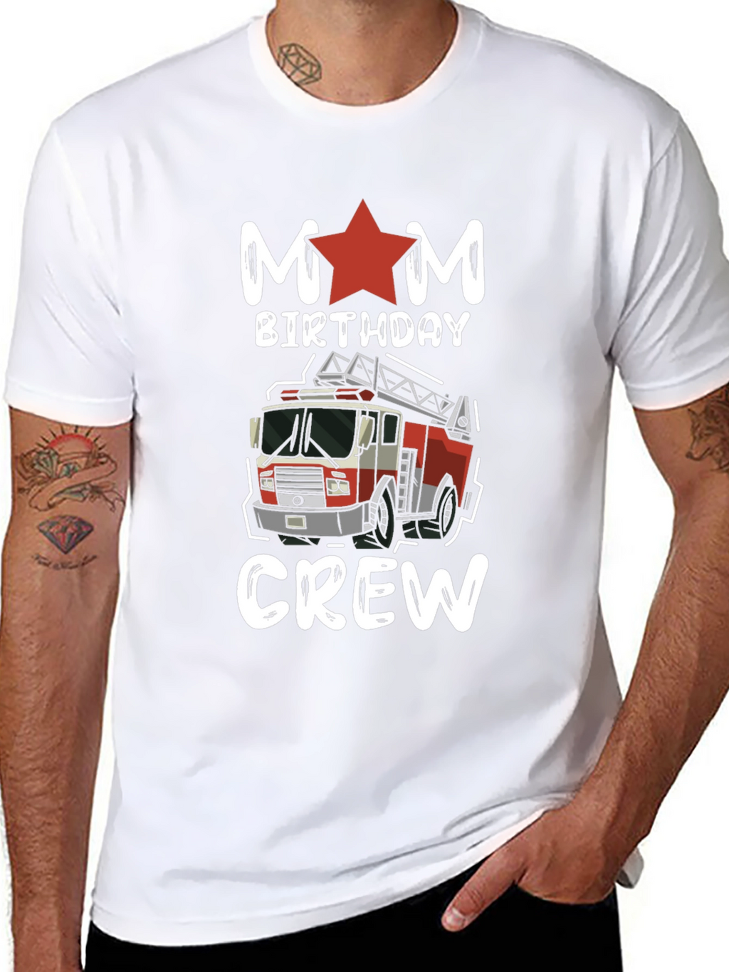 Mom Birthday Crew Firetruck Graphic Tee