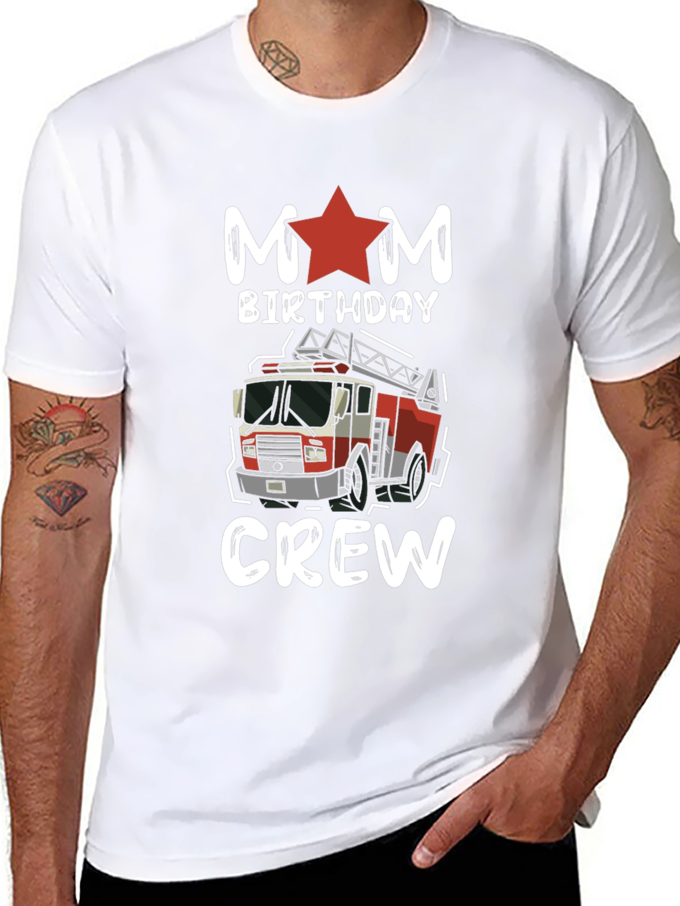 Mom Birthday Crew Firetruck Graphic Tee