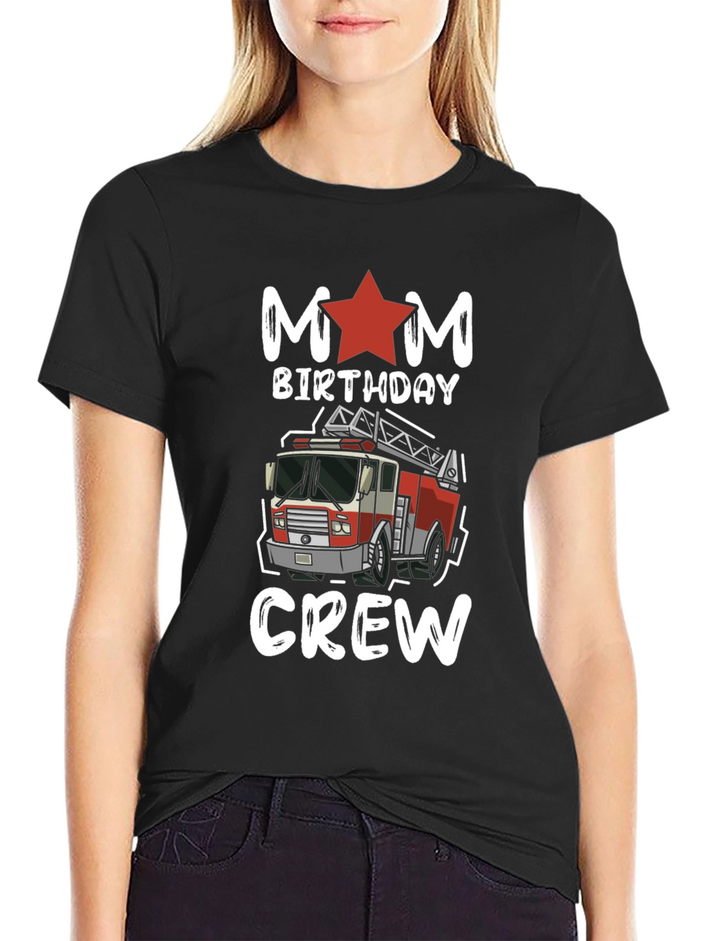 Mom Birthday Crew Firetruck Graphic Tee
