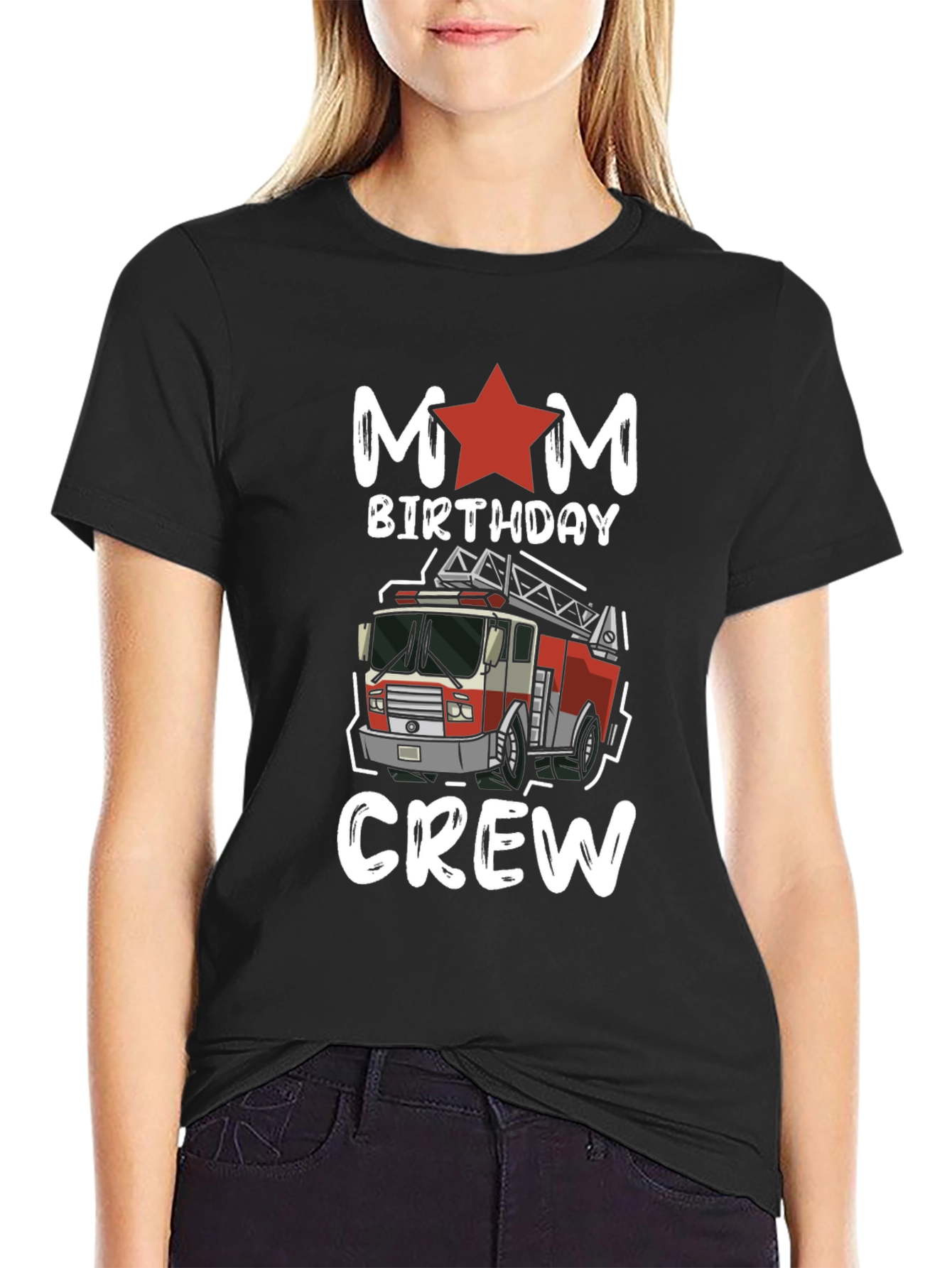 Mom Birthday Crew Firetruck Graphic Tee