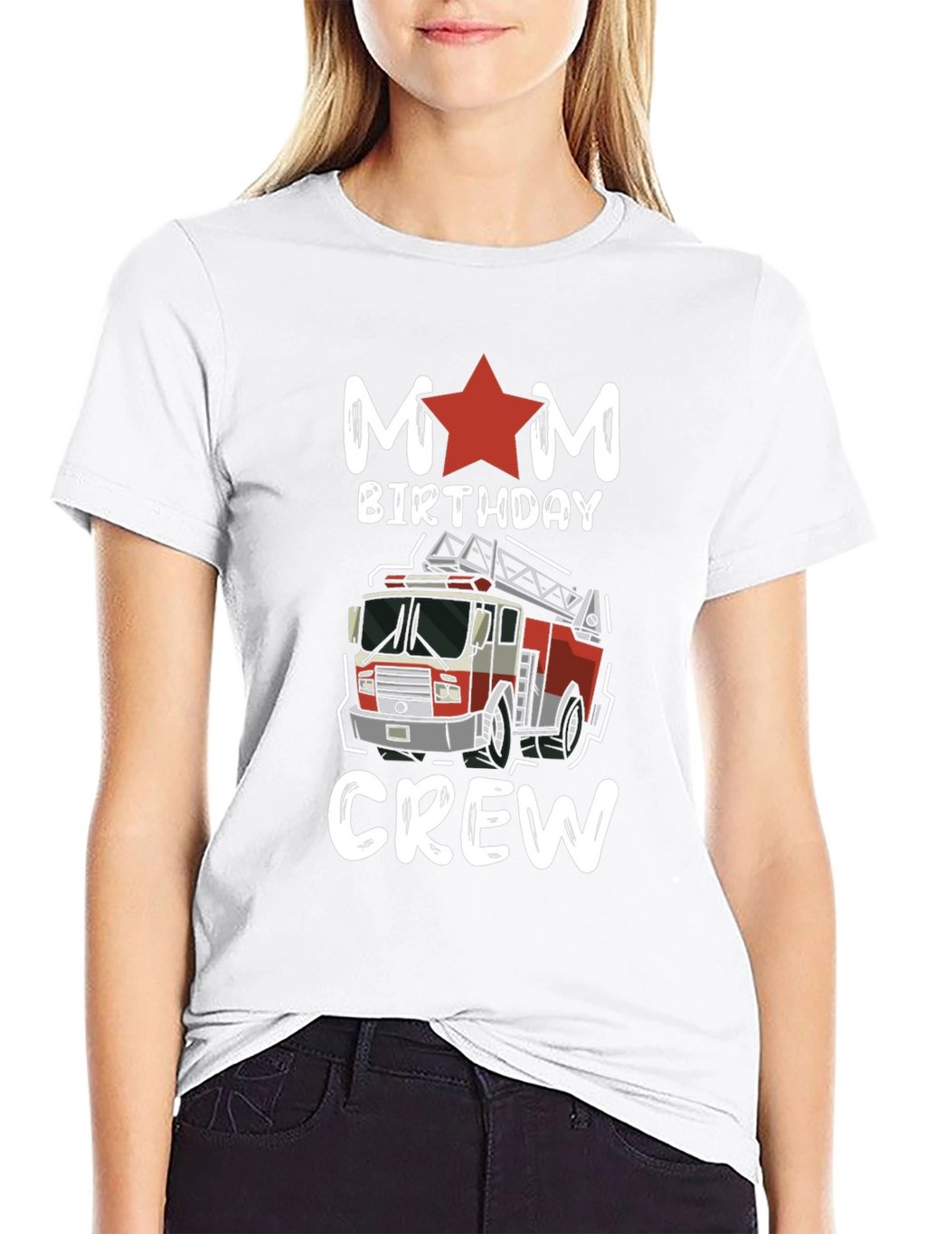 Mom Birthday Crew Firetruck Graphic Tee