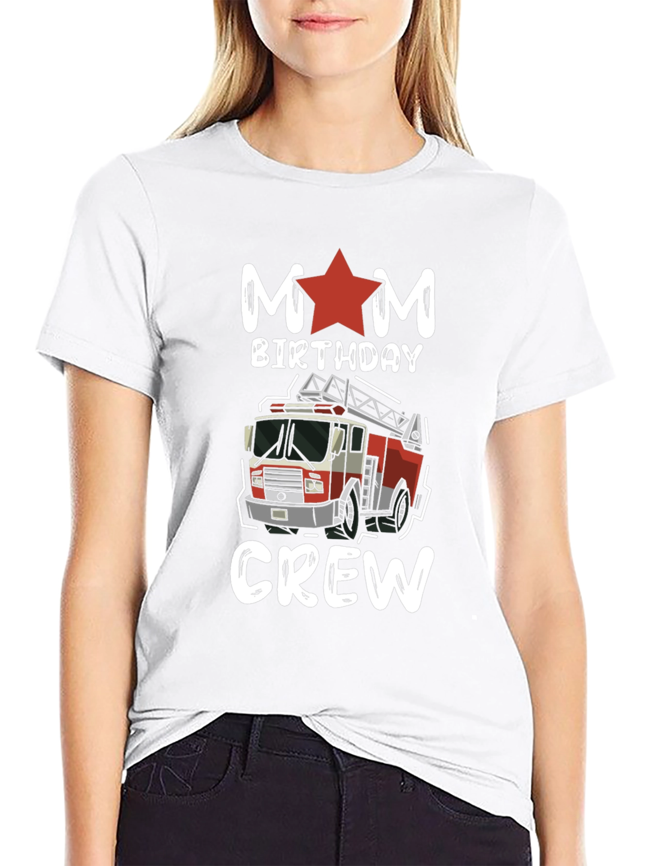 Mom Birthday Crew Firetruck Graphic Tee