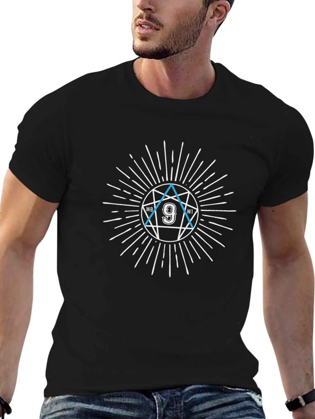 Mens Black Graphic T-Shirt - Nine Star Design