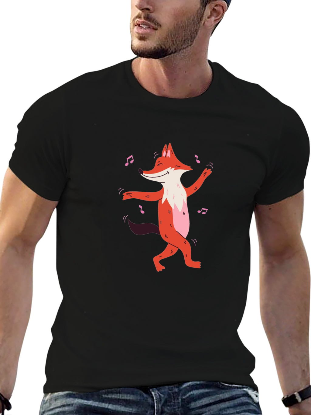 Dancing Fox Graphic T-Shirt - Black Cotton Tee