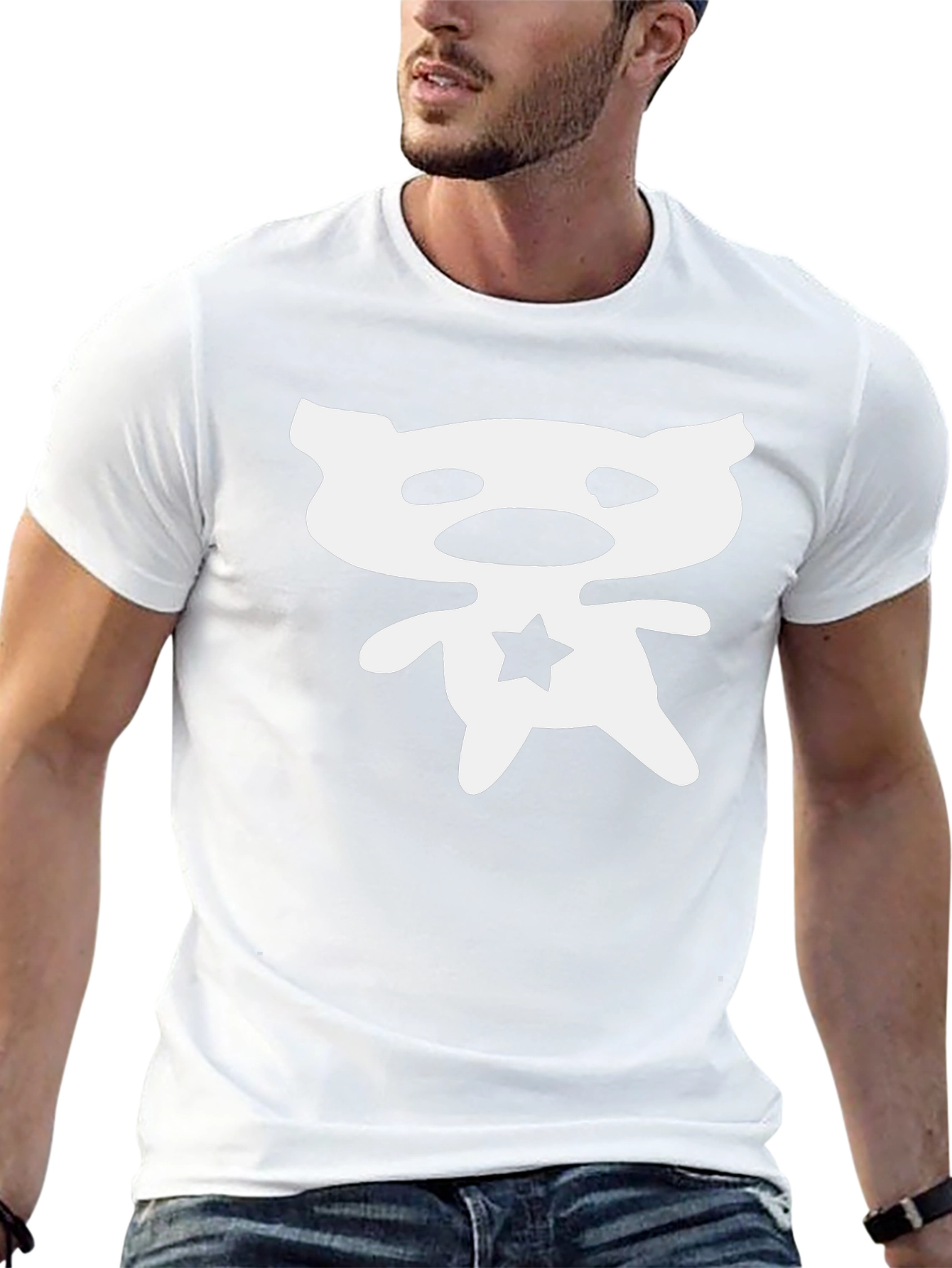 Abstract Bear Star Graphic Black T-Shirt