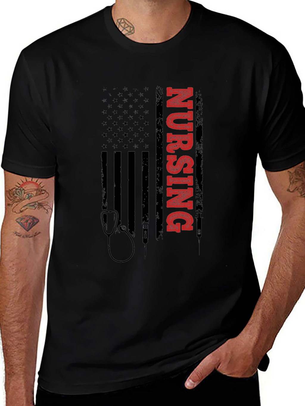 Nursing American Flag Graphic Tee