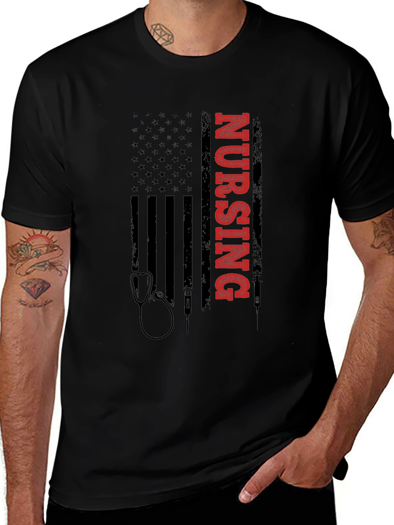 Nursing American Flag Graphic Tee