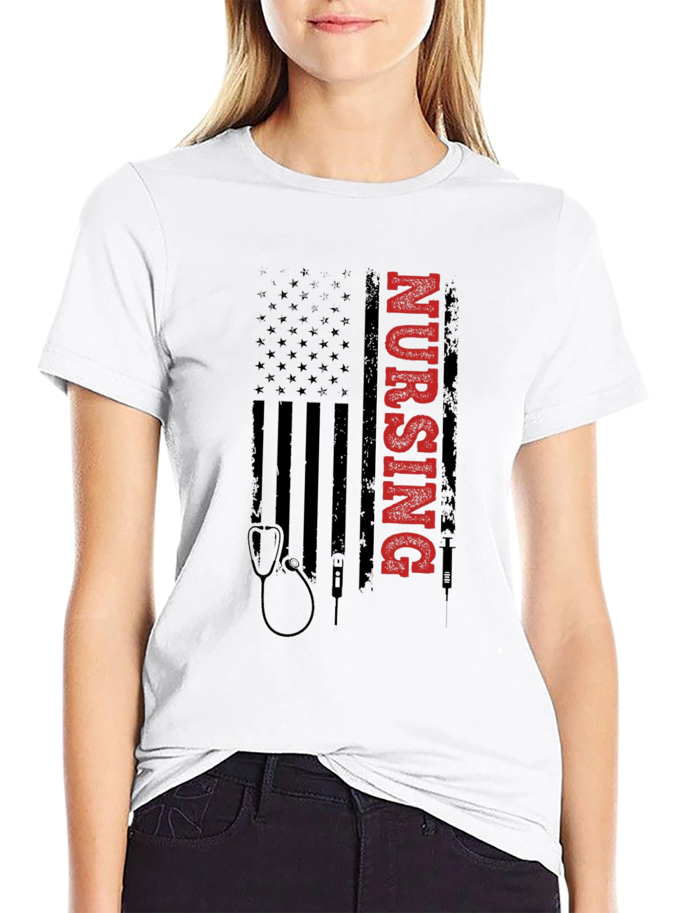 Nursing American Flag Graphic Tee