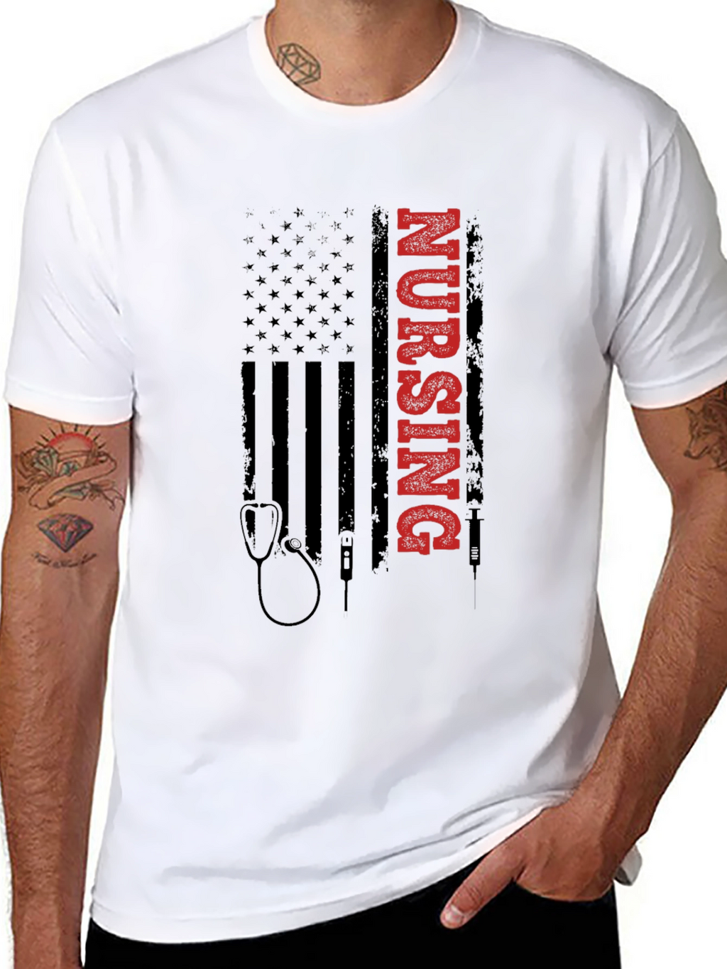 Nursing American Flag Graphic Tee