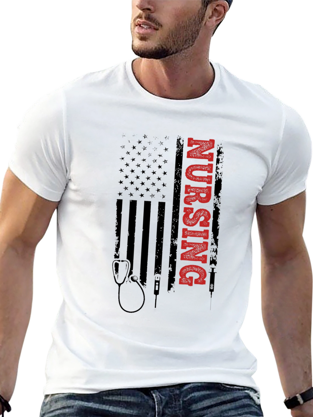 Nursing American Flag Graphic Tee