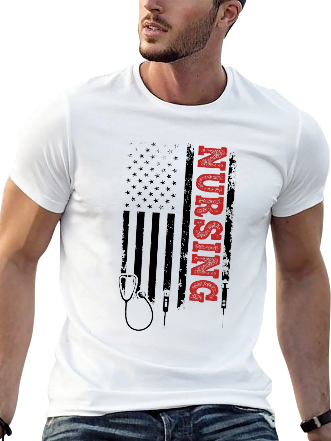 Nursing American Flag Graphic Tee