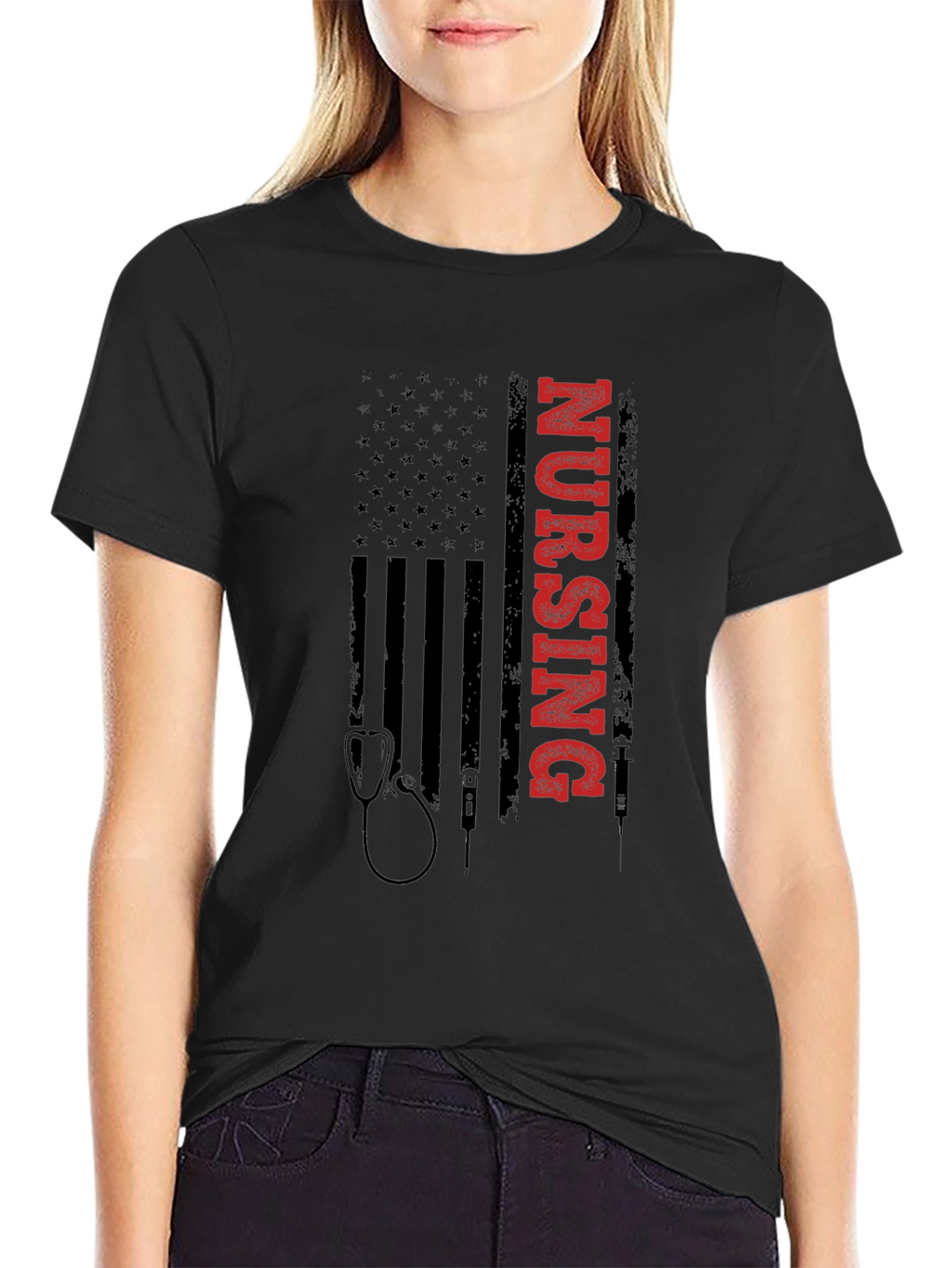 Nursing American Flag Graphic Tee