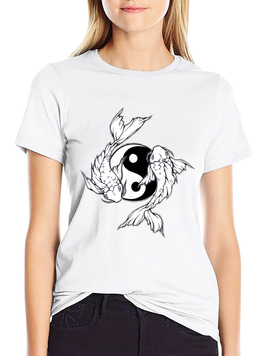 Yin Yang Koi Fish Graphic Tee - Black