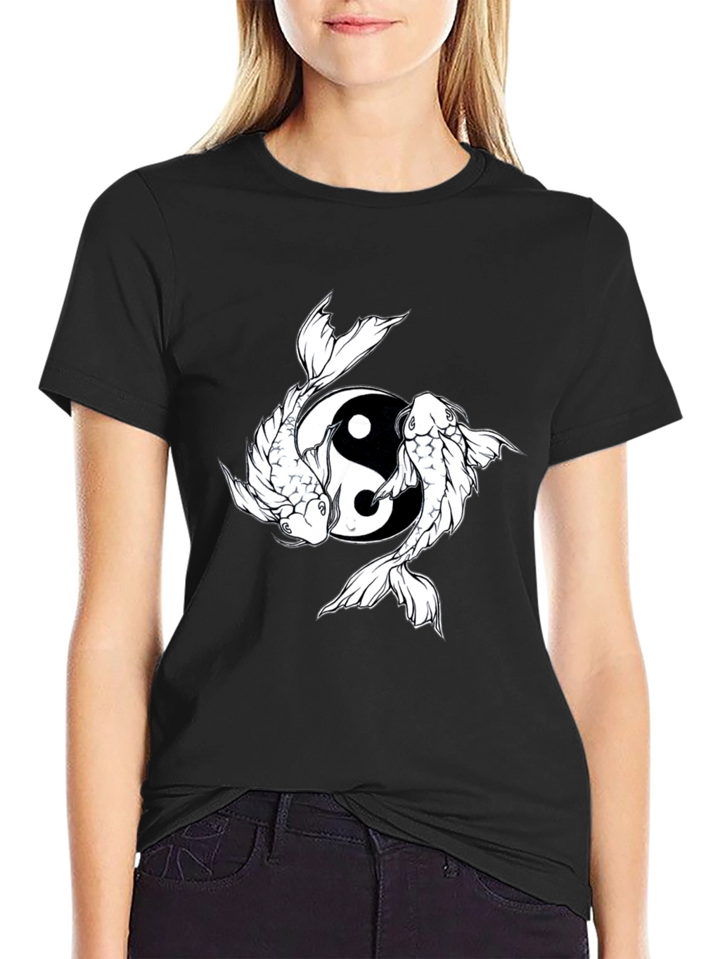 Yin Yang Koi Fish Graphic Tee - Black