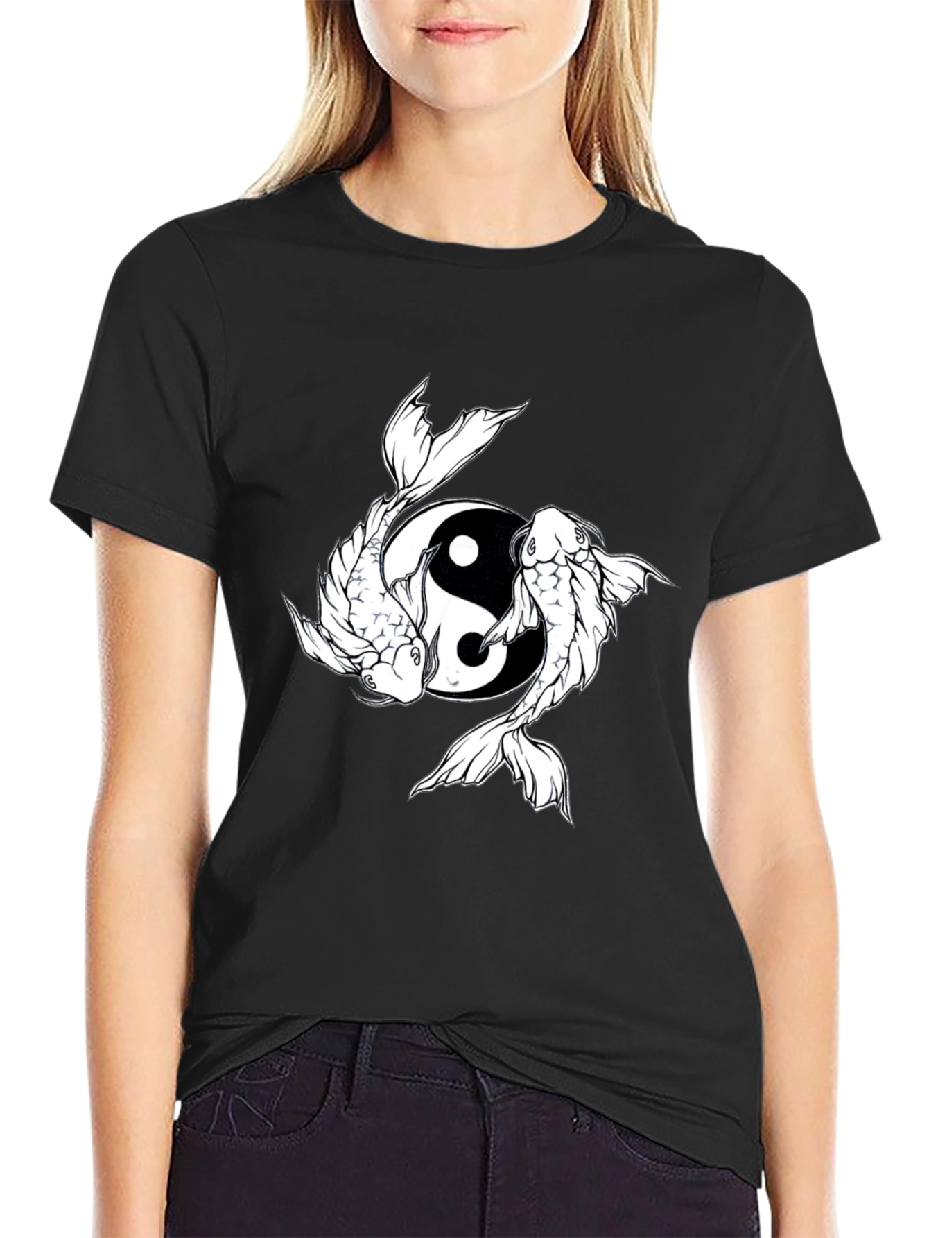 Yin Yang Koi Fish Graphic Tee - Black