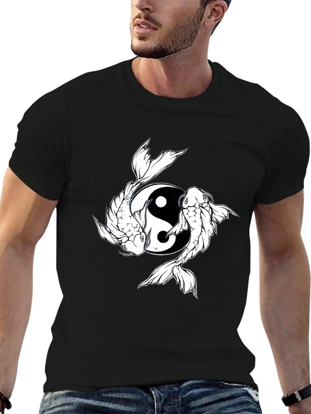 Yin Yang Koi Fish Graphic Tee - Black