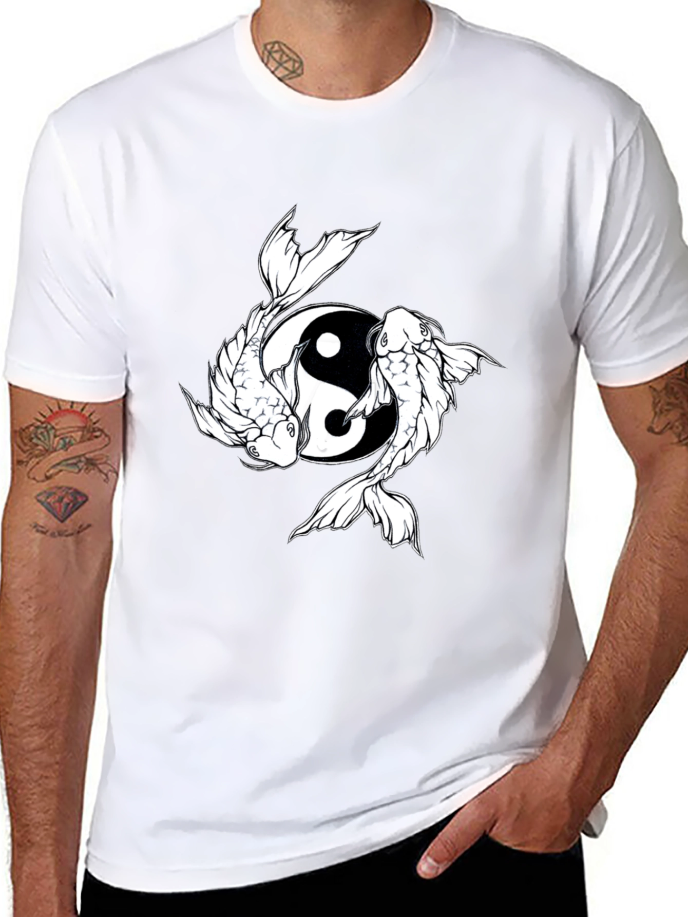 Yin Yang Koi Fish Graphic Tee - Black