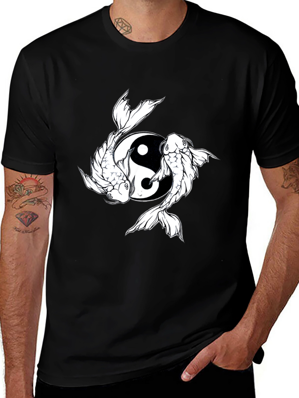 Yin Yang Koi Fish Graphic Tee - Black