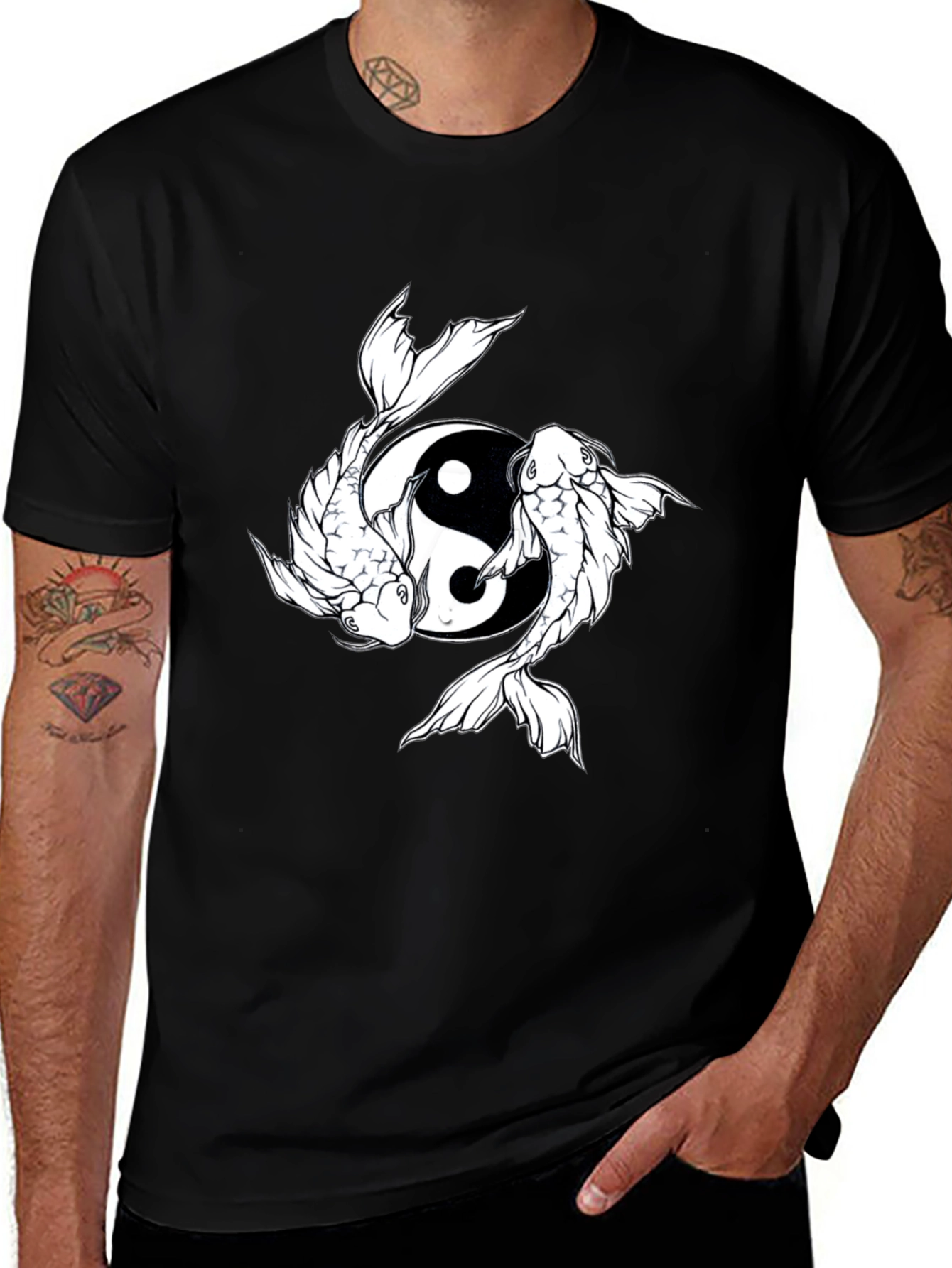 Yin Yang Koi Fish Graphic Tee - Black