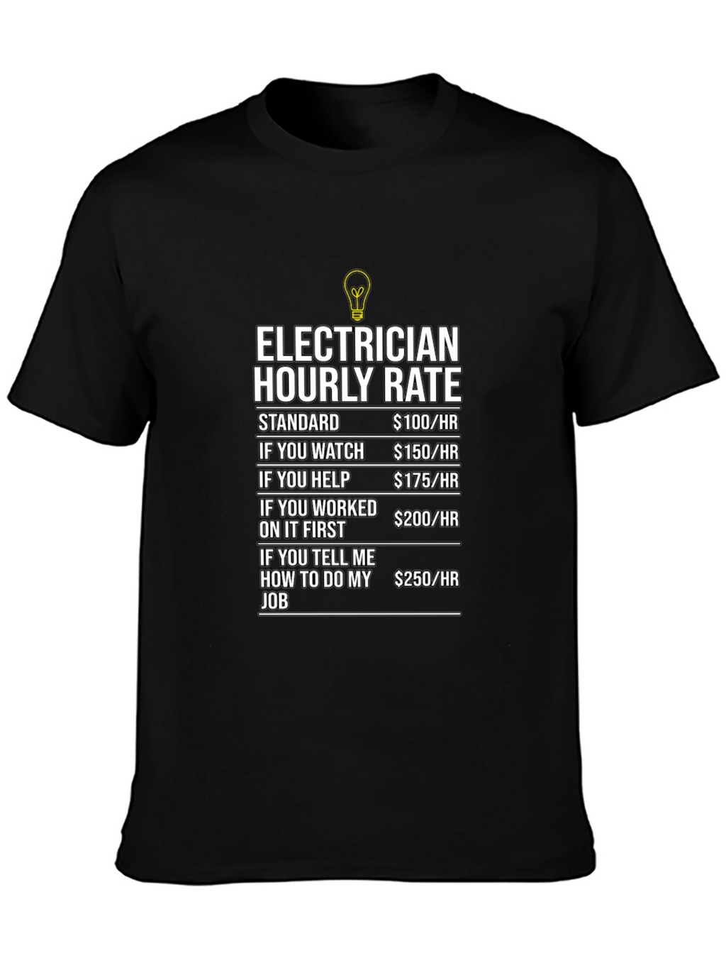 Electrician Hourly Rate Humor Graphic T-Shirt