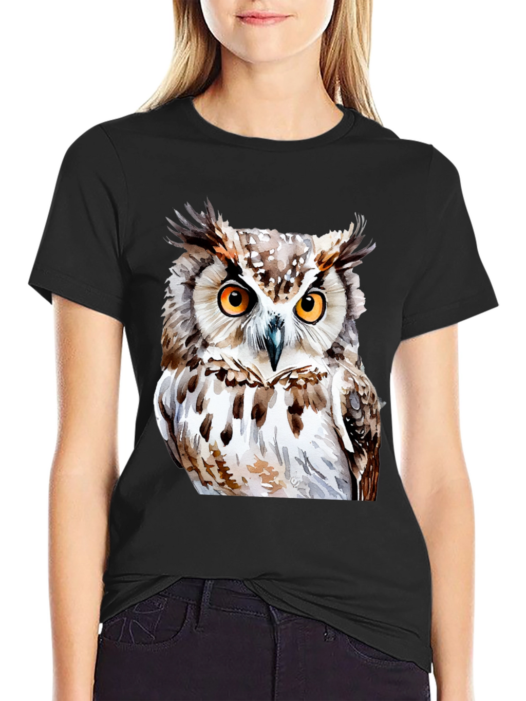 Owl Graphic Print T-Shirt - Black