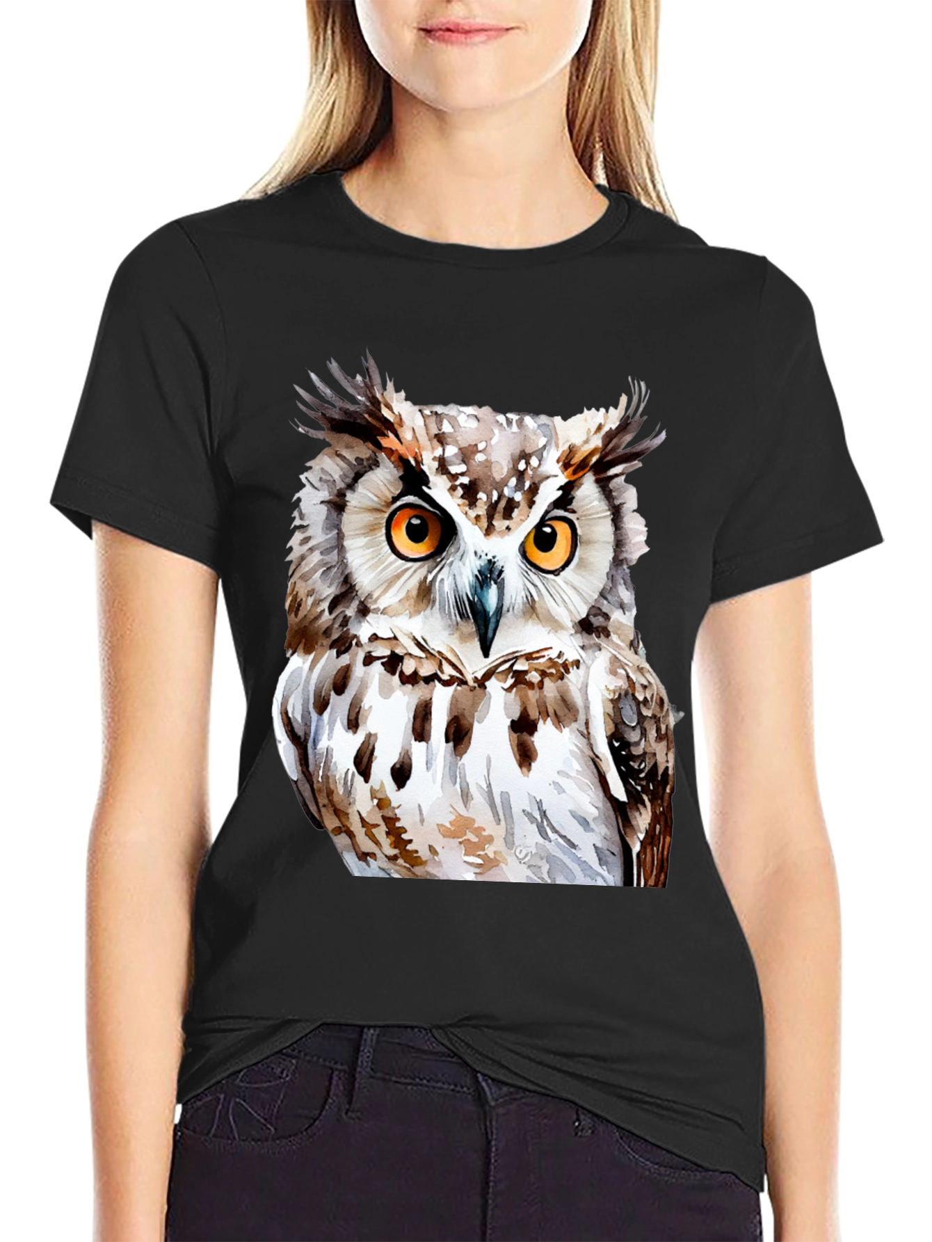 Owl Graphic Print T-Shirt - Black