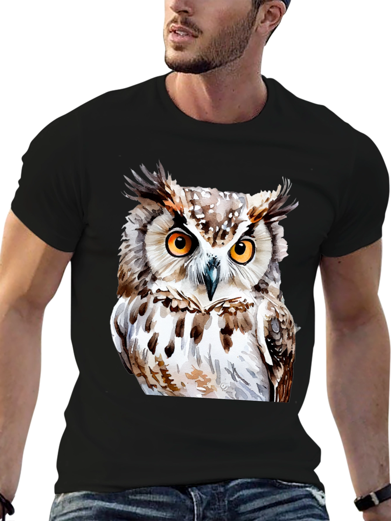 Owl Graphic Print T-Shirt - Black