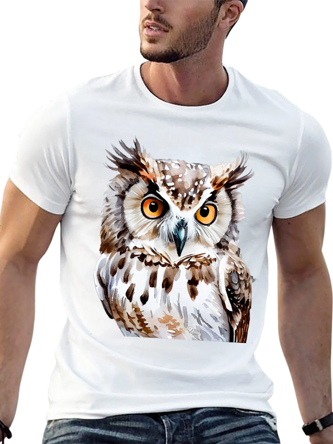 Owl Graphic Print T-Shirt - Black