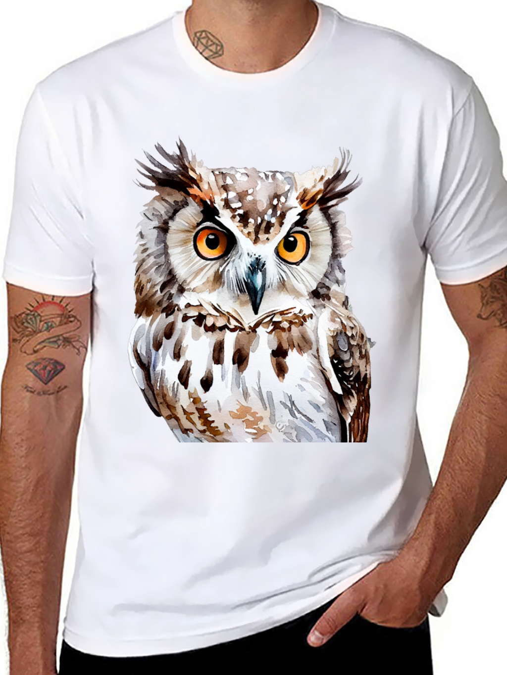 Owl Graphic Print T-Shirt - Black