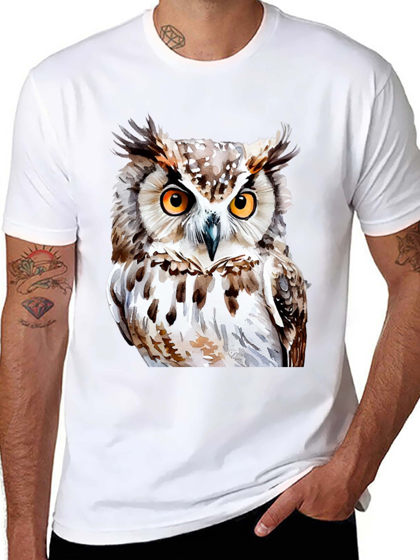 Owl Graphic Print T-Shirt - Black