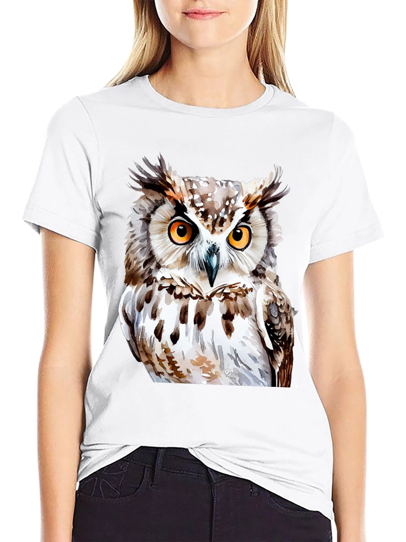 Owl Graphic Print T-Shirt - Black