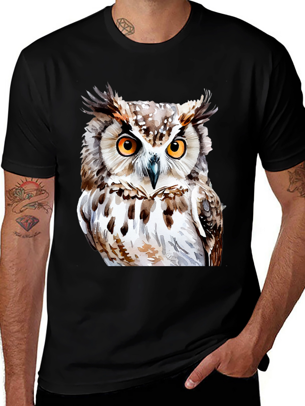 Owl Graphic Print T-Shirt - Black