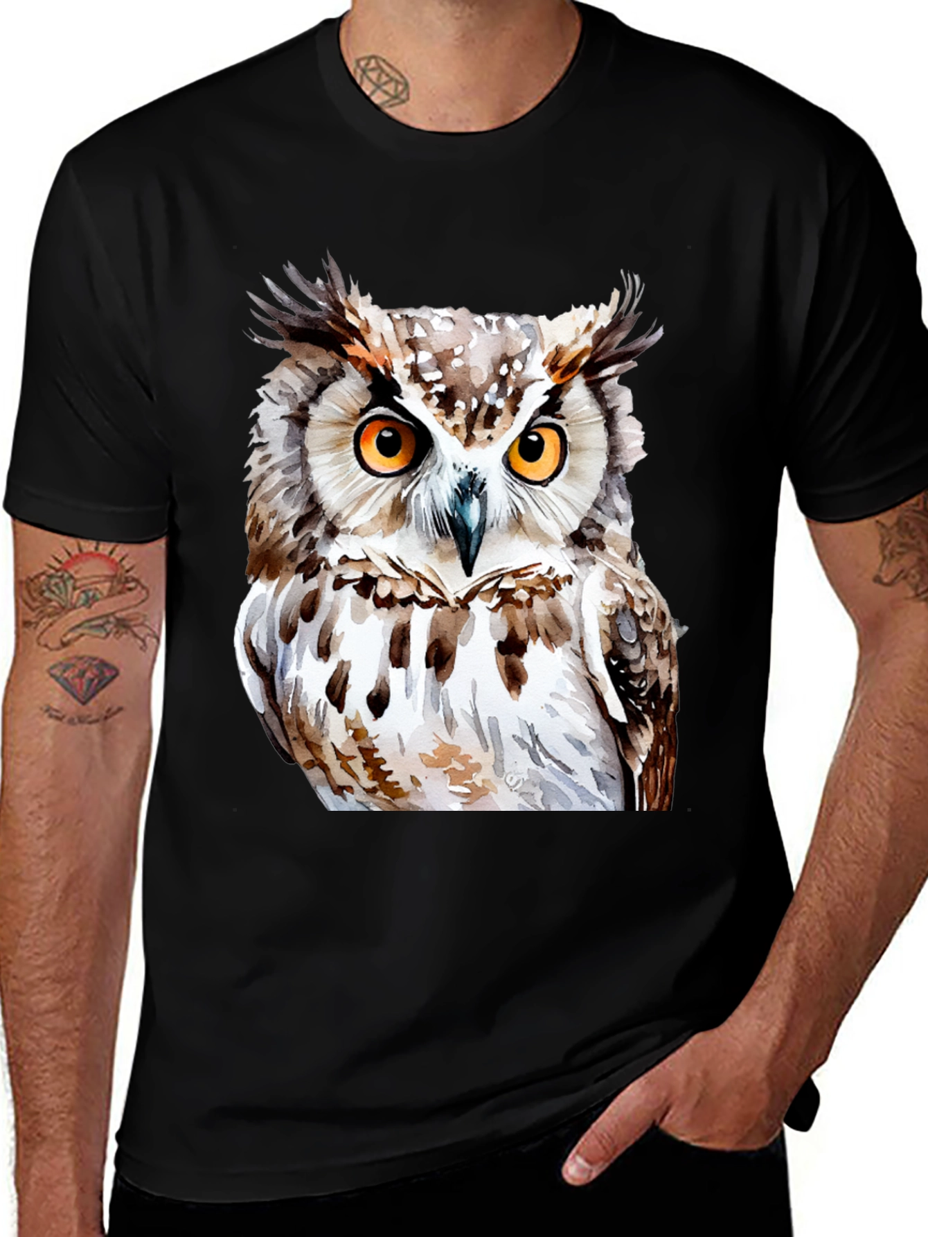 Owl Graphic Print T-Shirt - Black