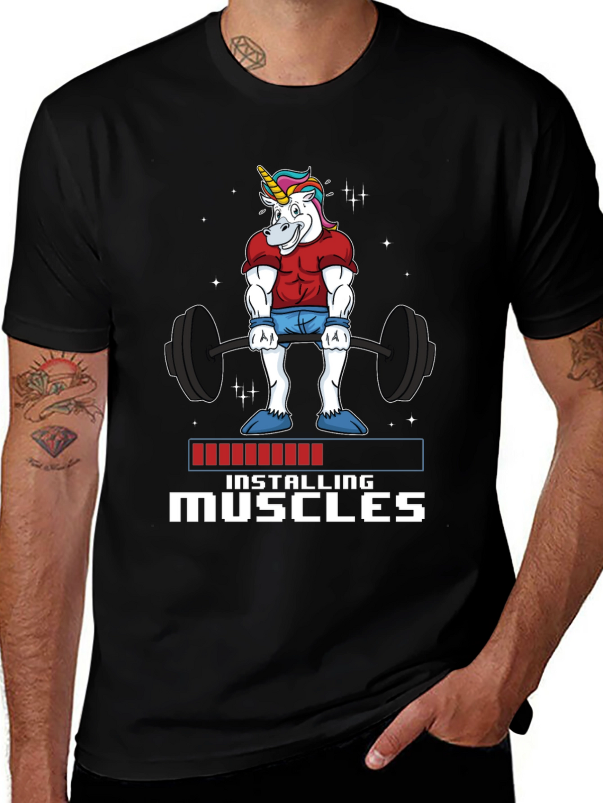 Unicorn Gym Shirt - Installing Muscles Funny Workout Tee