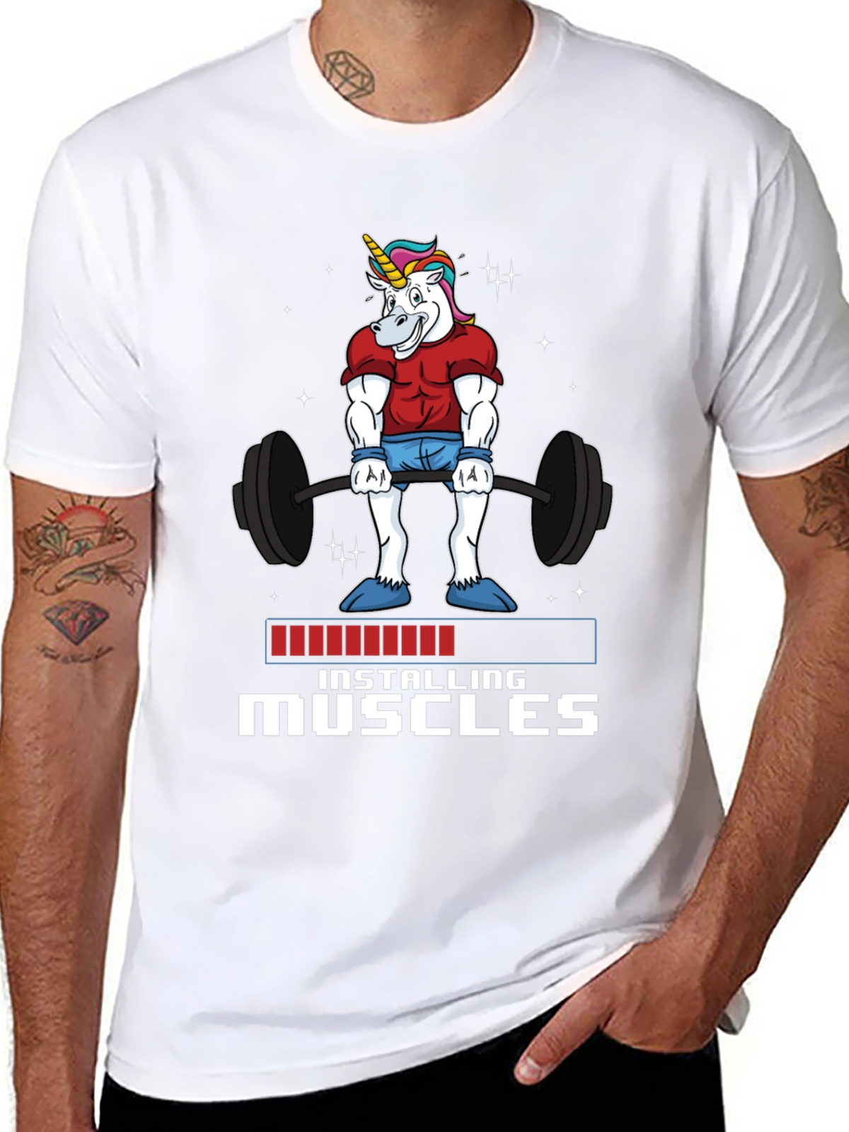 Unicorn Gym Shirt - Installing Muscles Funny Workout Tee
