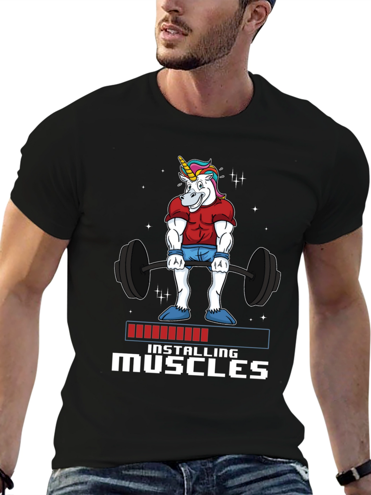 Unicorn Gym Shirt - Installing Muscles Funny Workout Tee