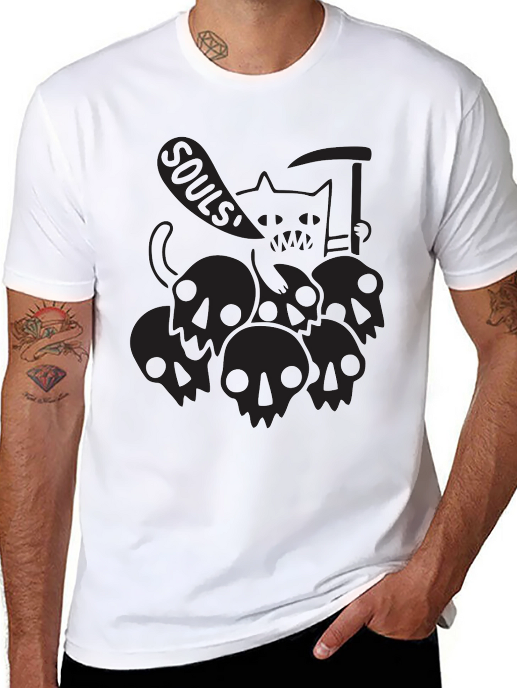Grim Reaper Cat Black T-Shirt - Souls!