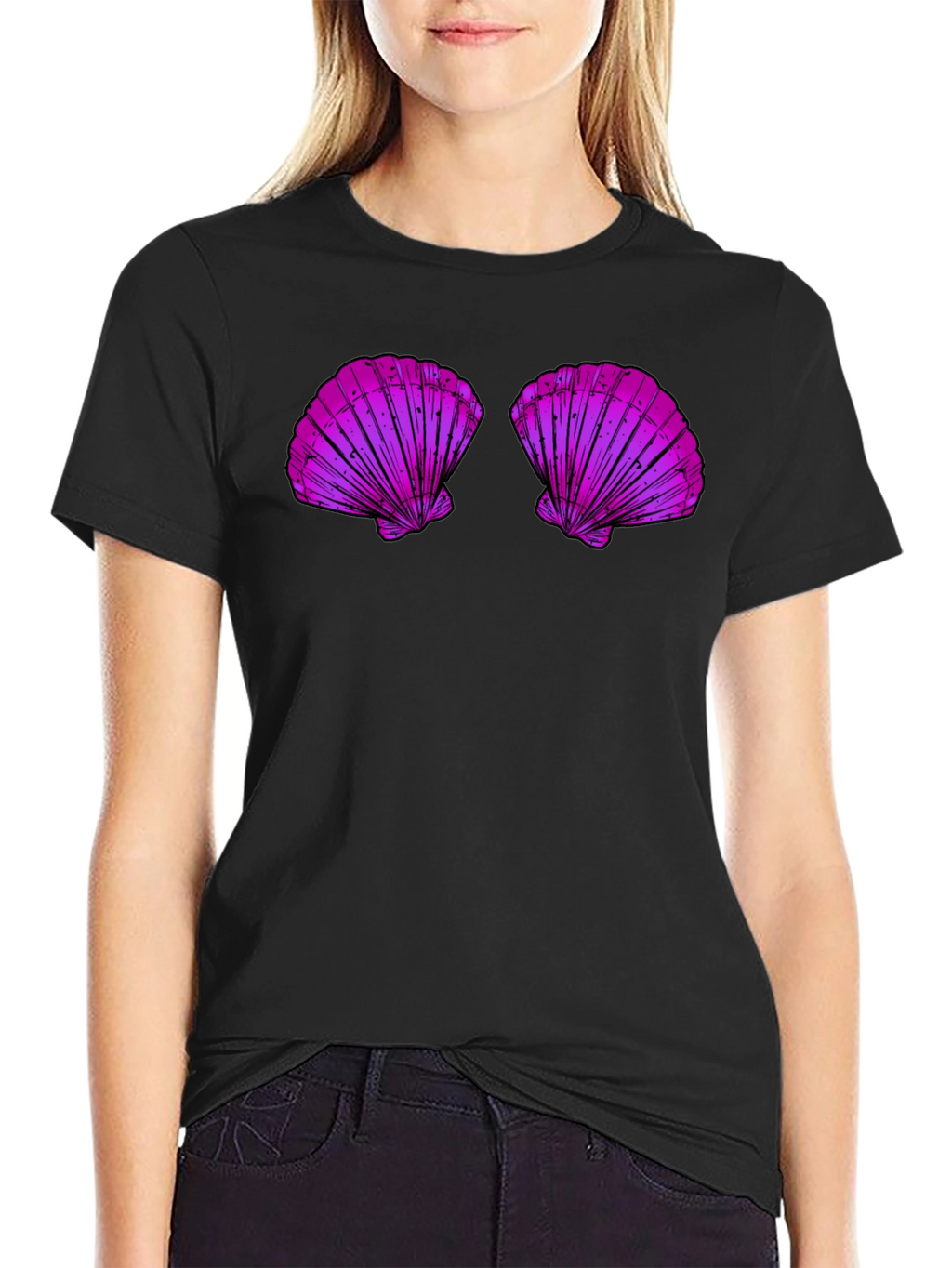 Mermaid Shell Top Graphic Tee - Fun Casual T-Shirt