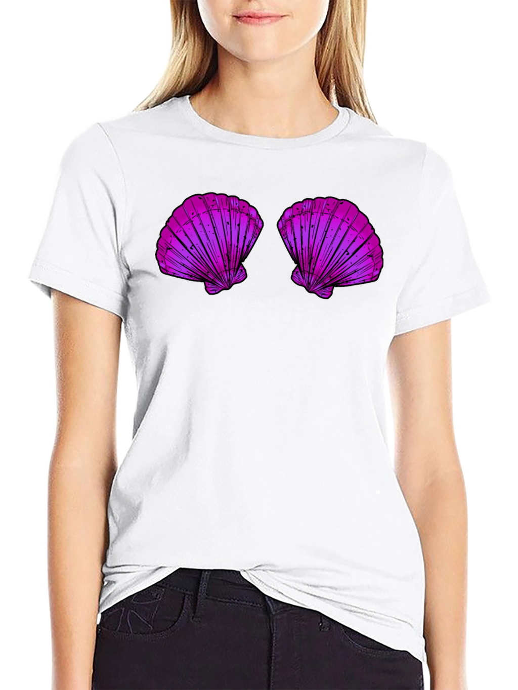 Mermaid Shell Top Graphic Tee - Fun Casual T-Shirt