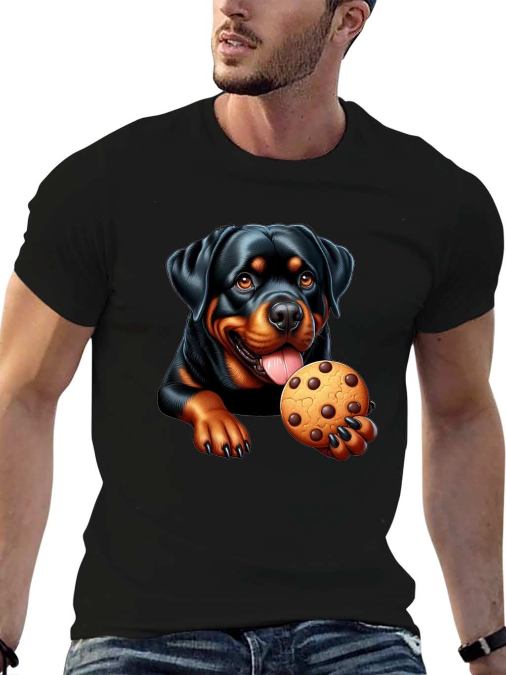 Rottweiler Cookie Lover Black T-Shirt