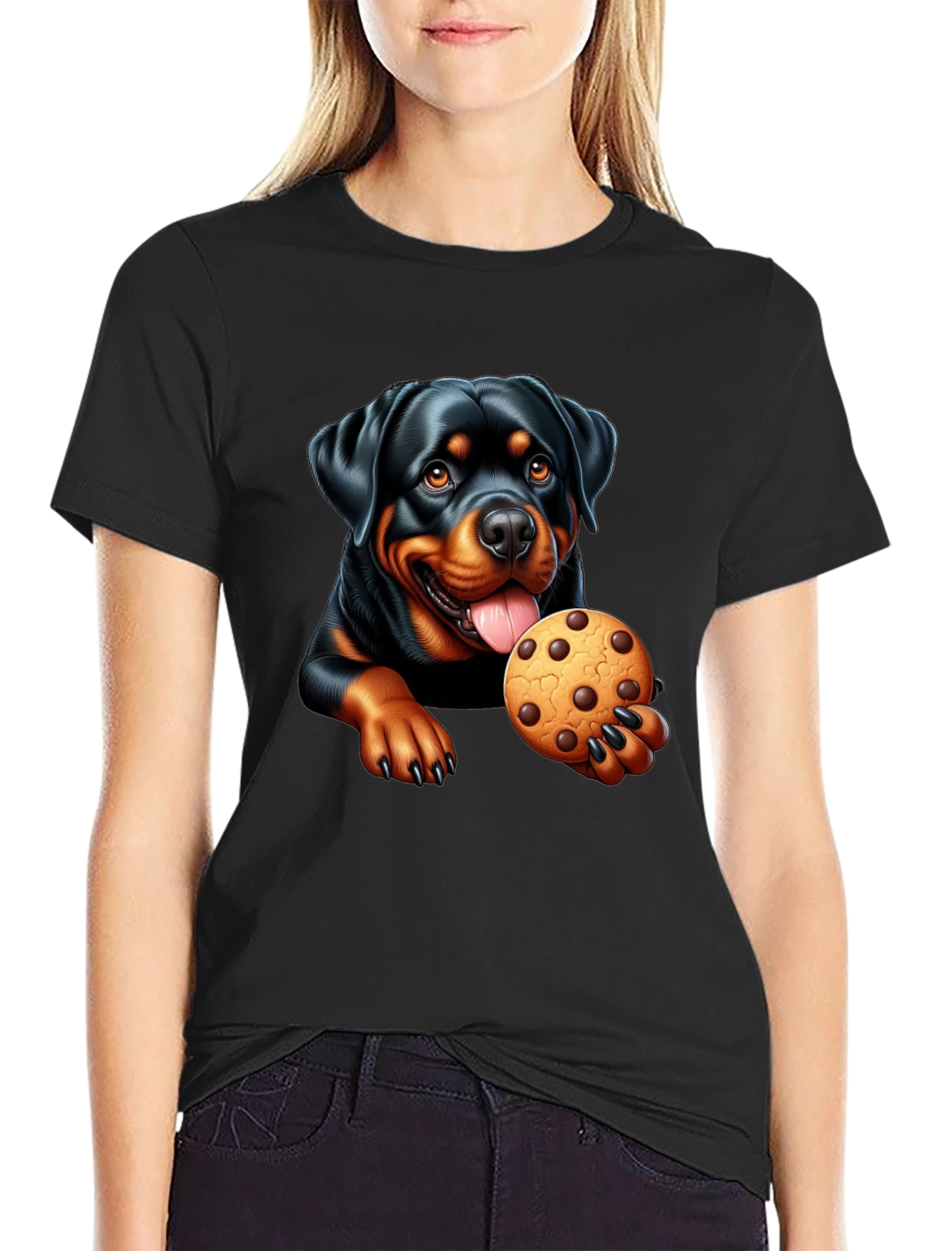Rottweiler Cookie Lover Black T-Shirt