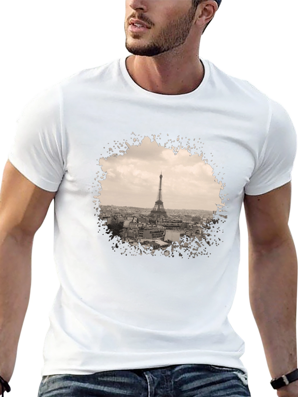 Eiffel Tower Graphic Print Black T-Shirt
