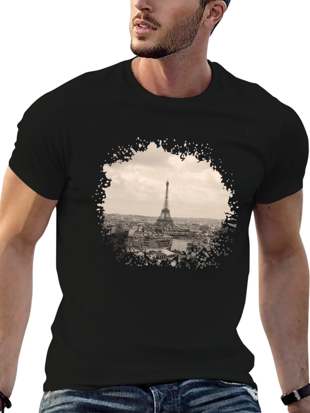 Eiffel Tower Graphic Print Black T-Shirt