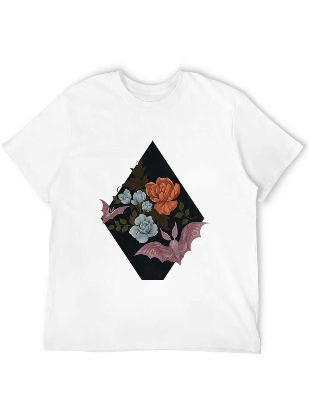 Floral Bat Graphic Tee - Gothic Style